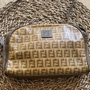 Vintage Fendi Logo Print Crossbody in Brown and Tan- with Authentication